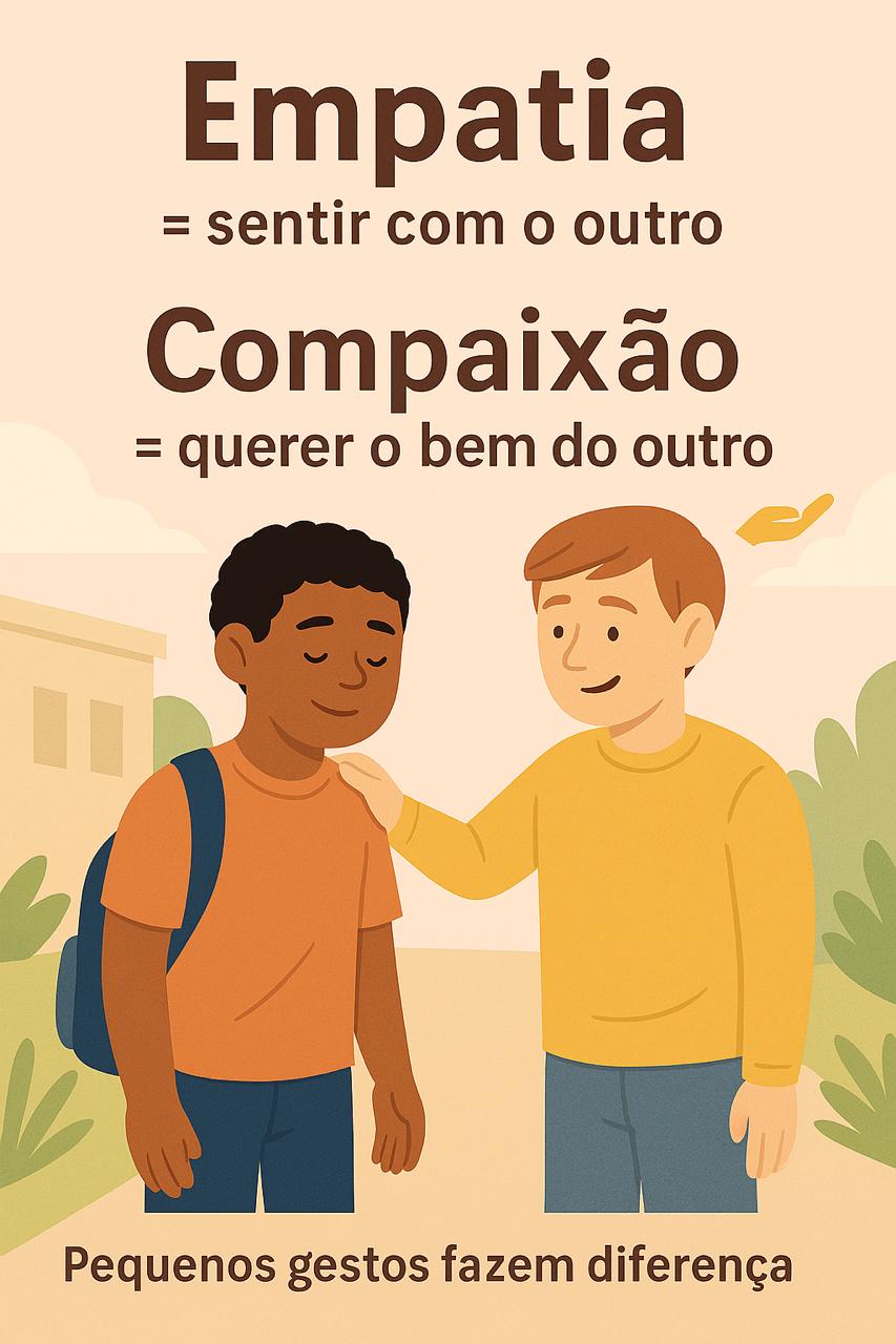 Dois jovens demonstrando empatia e compaixão em um pequeno gesto de apoio